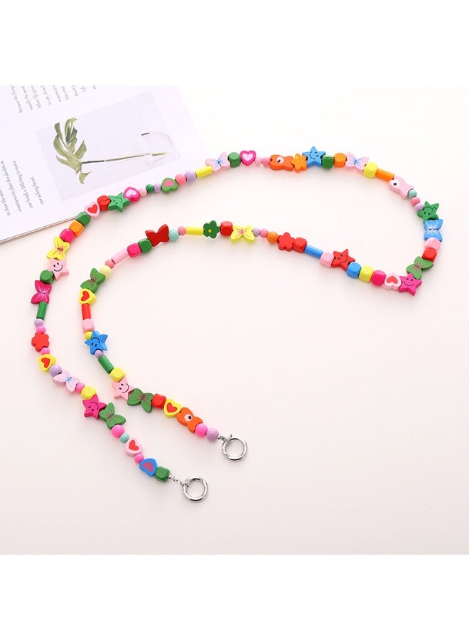 NIBEMINENT Beaded Phone Lanyard, Anti Lost Removable Wrist Strap,K1018 Wooden Butterfly Bracelet Pendant, Phone Keychain Lanyard