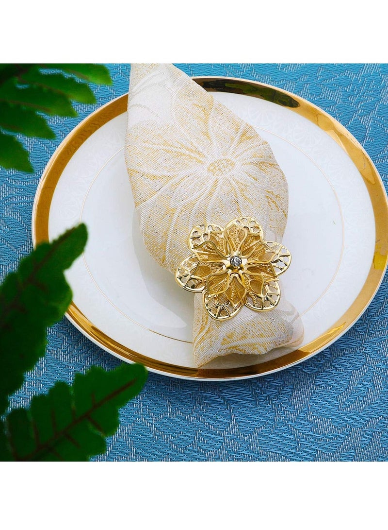 Flower Napkin Rings 10 Pieces Napkin Ring Holders Banquet Home Party Decorfor Elegant and Exquisite Table Decor for Wedding Party Dinner - Reusable Napkin Buckle Holder Rings Golden and Silver - Image 5