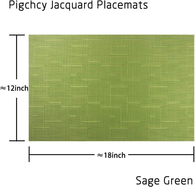 pigchcy Plastic Placemats,Durable Heat Resistant Placemats for Dining Table,Washable Woven Vinyl Kitchen Placemats Set of 4 (18 x 12 inches,Sage Green) - Image 2
