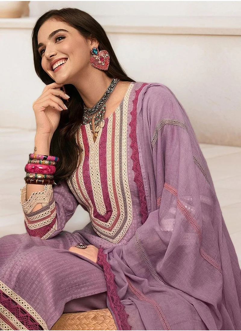 آي شين Women Purple COTTON 3 pcs Kurta Set