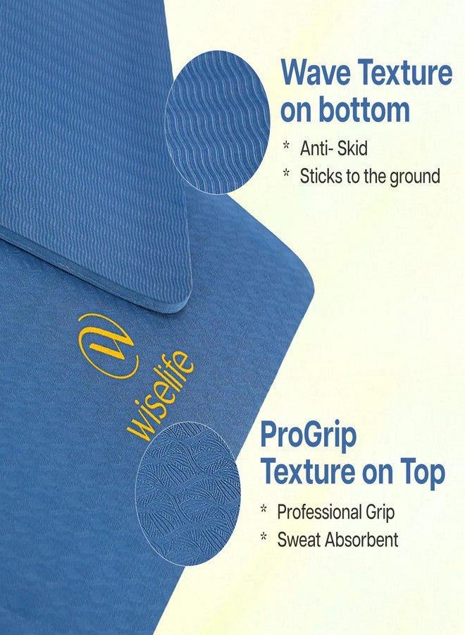 WiseLife Classic ECO TPE 10 MM Yoga Mat with Yoga Strap for Men & Women | Extra Thick, Long & Wide Non-Slip, Anti-Tear Exercise Mat for Home, Gym, Workout, Fitness, Yoga & Pilates (Navy Blue) - Image 2