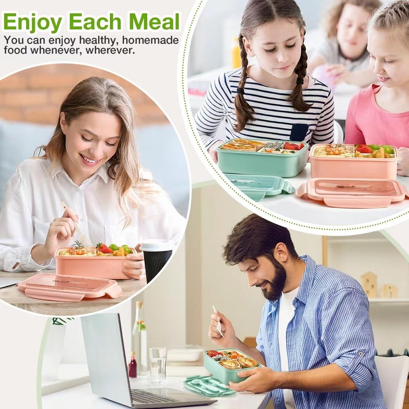 Mfacoy 3 Pack Bento Boxes for Adults/Kids, 1100 ML Bento Lunch Box With Spoon & Fork, Lunch Box Containers, Bento Box for Dining Out, Work, Picnic, BPA-Free, Microwave & Dishwasher Safe - Image 2
