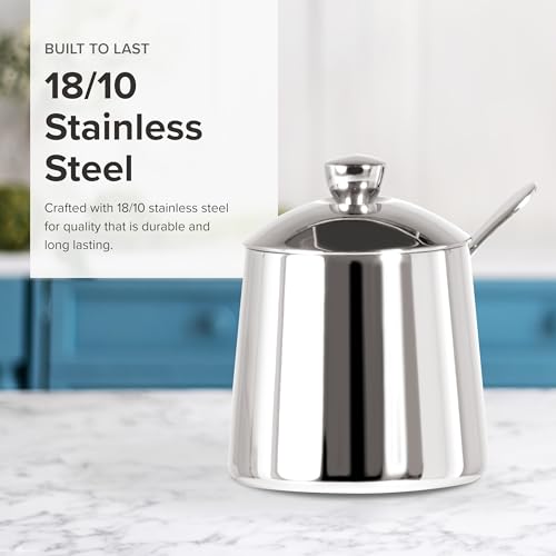 Frieling USA 18/10 Stainless Steel Sugar Bowl with Lid & Spoon Set - 300 ml - Silver Metal Sugar Holder Pot - Dishwasher Safe - Contemporary Modern Kitchenware Accessory - Stainless Steel Pot - Image 5