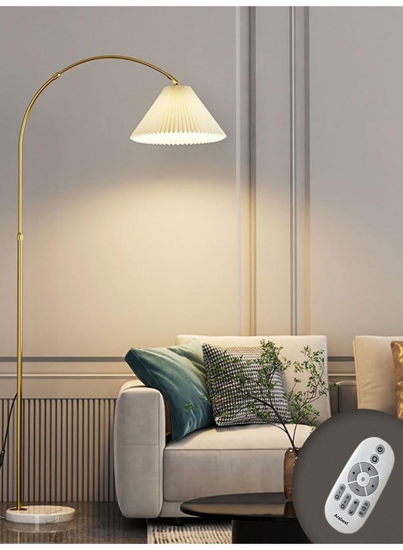 NEWLAN Gold Arc Pleated Floor Lamp with Marble Base: Smart Dimmable, Adjustable, Multi-Scene Elegant Lighting for Modern Interiors - Image 1