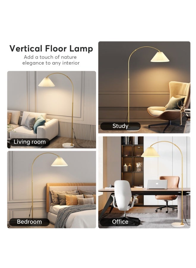 NEWLAN Gold Arc Pleated Floor Lamp with Marble Base: Smart Dimmable, Adjustable, Multi-Scene Elegant Lighting for Modern Interiors - Image 3