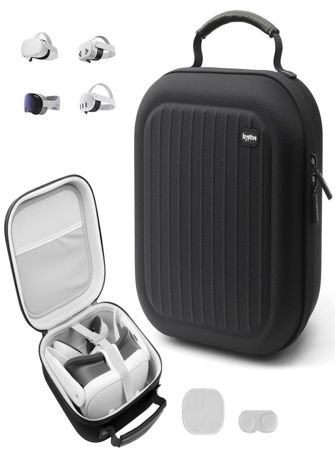 Krypthos Hard Carrying Case Compatible with Meta Quest 3S/Quest 3/Quest 2/Vision Pro, Portable VR Gaming Headset and Touch Controllers Case with Lens Protector, Suit for Travel and Home Storage-Black - Image 1