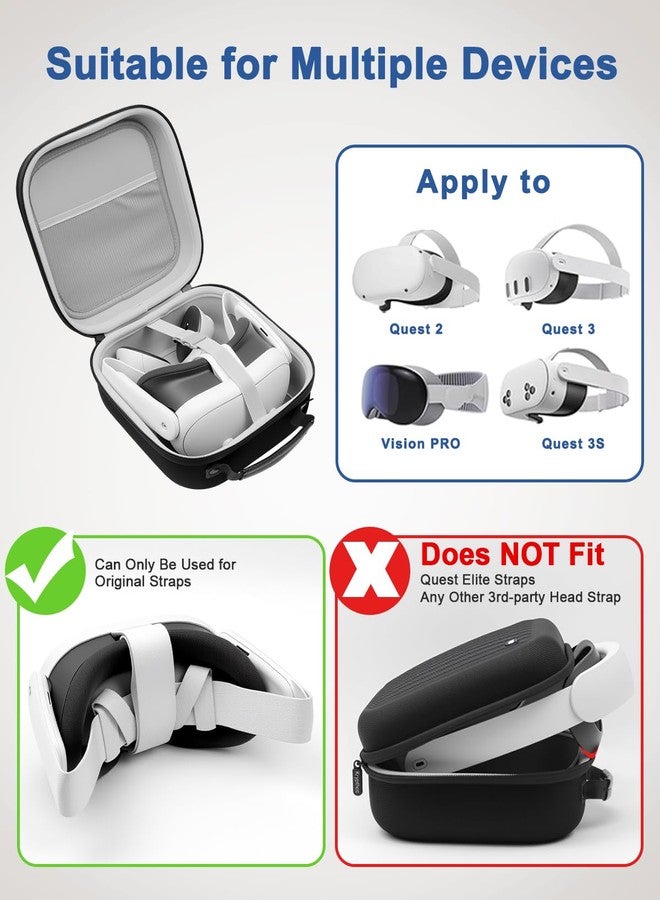 Krypthos Hard Carrying Case Compatible with Meta Quest 3S/Quest 3/Quest 2/Vision Pro, Portable VR Gaming Headset and Touch Controllers Case with Lens Protector, Suit for Travel and Home Storage-Black - Image 2