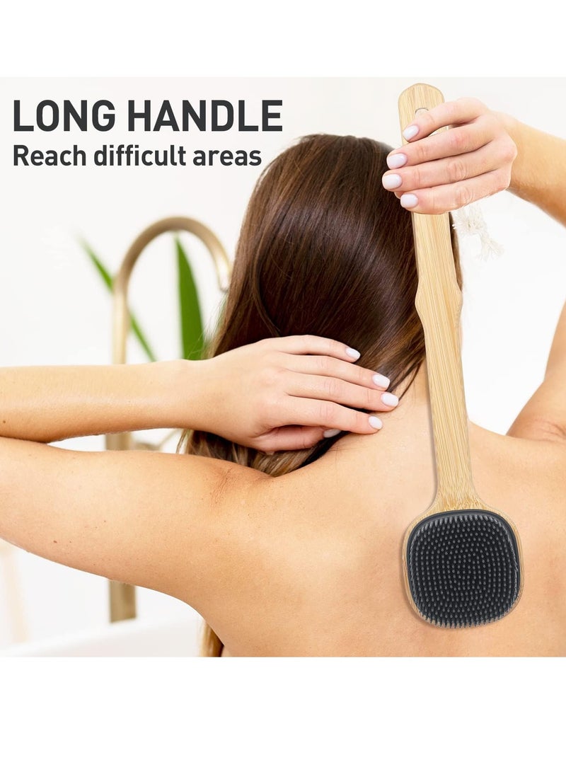كيلا فرشاة ظهر ناعمة من السيليكون بمقبض طويل، فرشاة استحمام وشامبو 2 في 1، مقشر للظهر للجسم للتنظيف الرطب أو الجاف، للرجال والنساء، خالية من مادة BPA، مضادة للانزلاق - Image 4