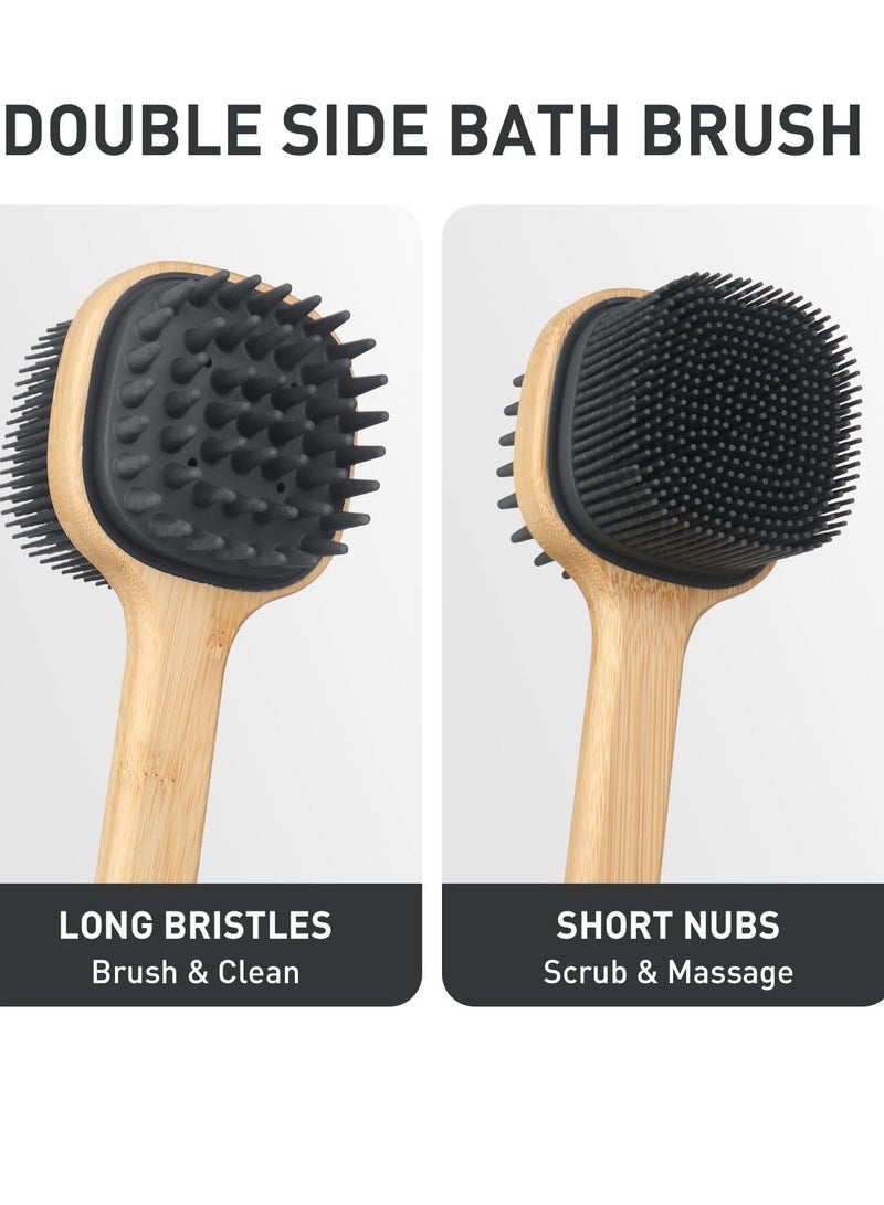 كيلا فرشاة ظهر ناعمة من السيليكون بمقبض طويل، فرشاة استحمام وشامبو 2 في 1، مقشر للظهر للجسم للتنظيف الرطب أو الجاف، للرجال والنساء، خالية من مادة BPA، مضادة للانزلاق - Image 3