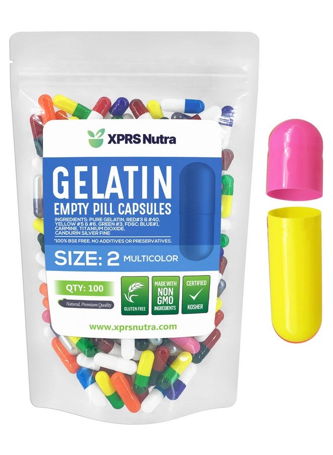 إكسبرس نوترا كبسولات XPRS Nutra مقاس 2 فارغة - 100 كبسولة جيلاتينية فارغة - تعبئة كبسولات حبوب بنفسك - كبسولات جل من مصدر طبيعي للمكملات الغذائية (متعددة الألوان) - Image 1