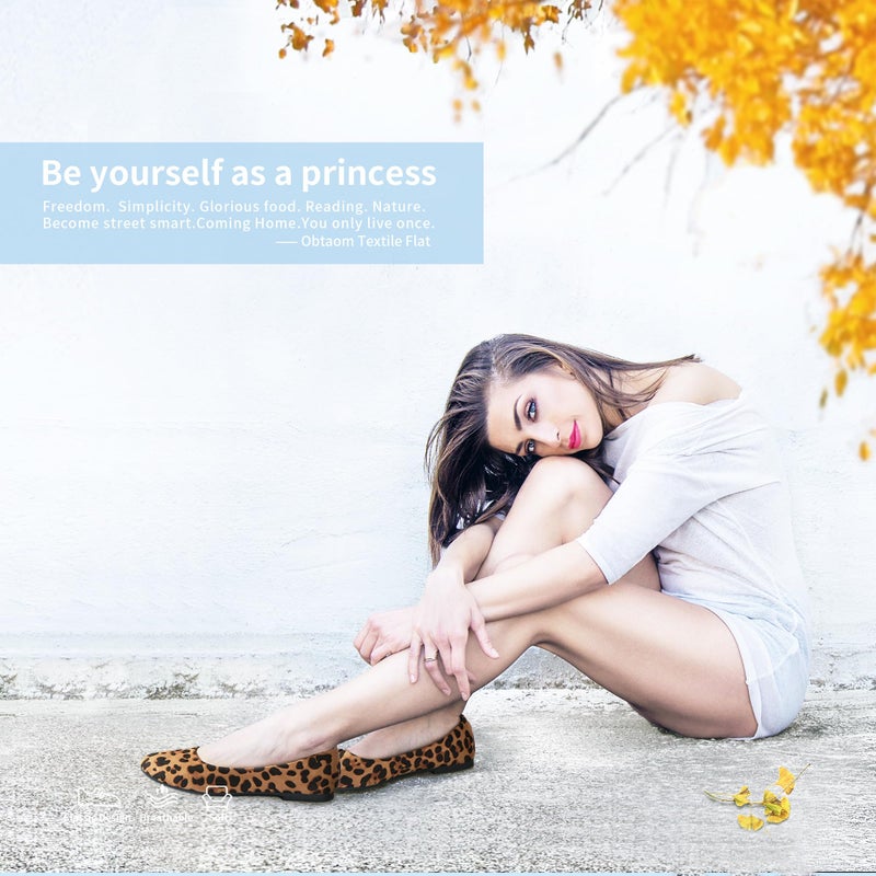 Obtaom Round Toe Women Flat Shoes Slip on Girls Dress Black Ballet Flats(Leopard US5) - Image 5
