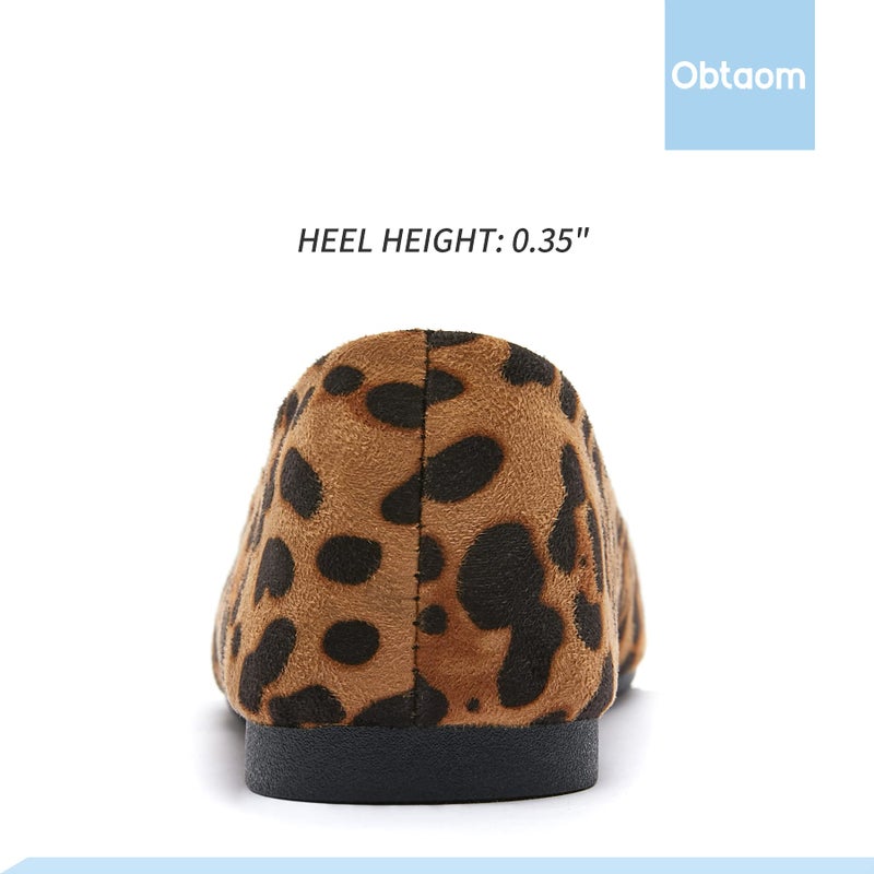 Obtaom Round Toe Women Flat Shoes Slip on Girls Dress Black Ballet Flats(Leopard US5) - Image 4