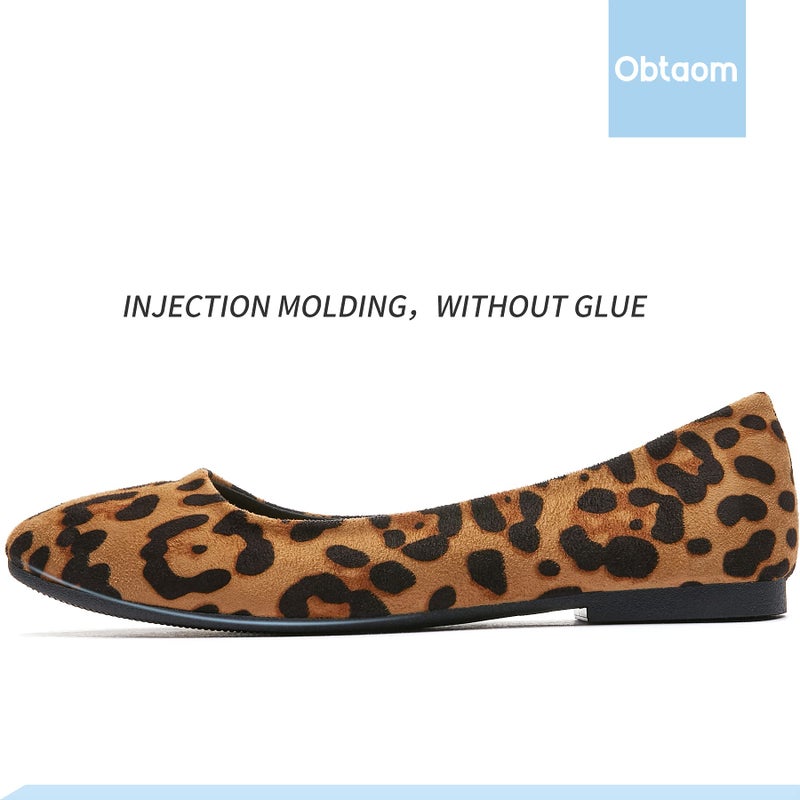 Obtaom Round Toe Women Flat Shoes Slip on Girls Dress Black Ballet Flats(Leopard US5) - Image 2