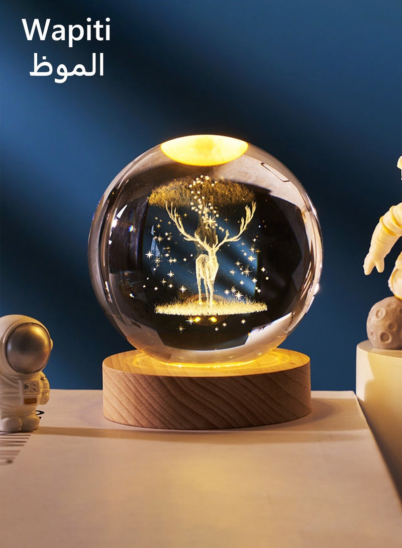 عربست كرة كريستال ثلاثية الأبعاد مضيئة - مصباح ليلي للأطفال والنساء، هدايا تذكارية، هدايا تخرج، هدايا عيد ميلاد، هدايا عيد الحب - Image 1