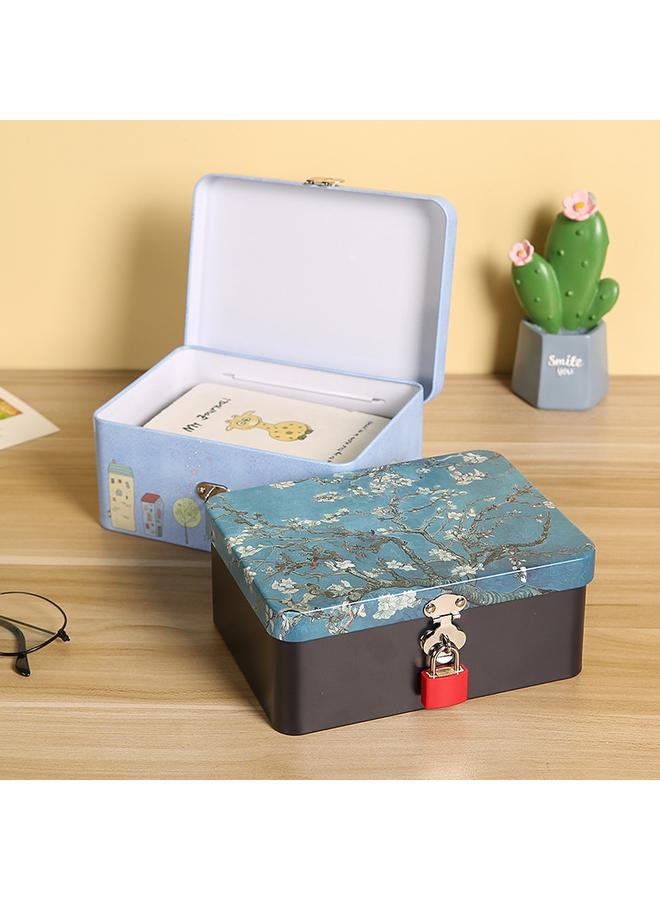 Bluejw New INS Style Printed Tinplate With Lock Storage Box Student Desktop Cosmetics Jewelry Box Certificate Storage Box - Image 4
