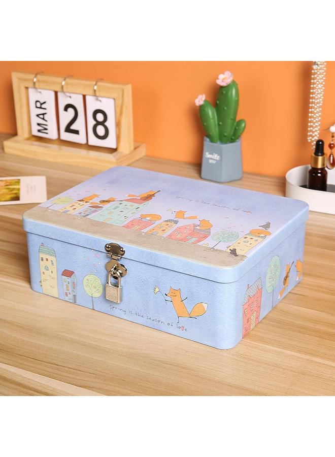 Bluejw New INS Style Printed Tinplate With Lock Storage Box Student Desktop Cosmetics Jewelry Box Certificate Storage Box - Image 5