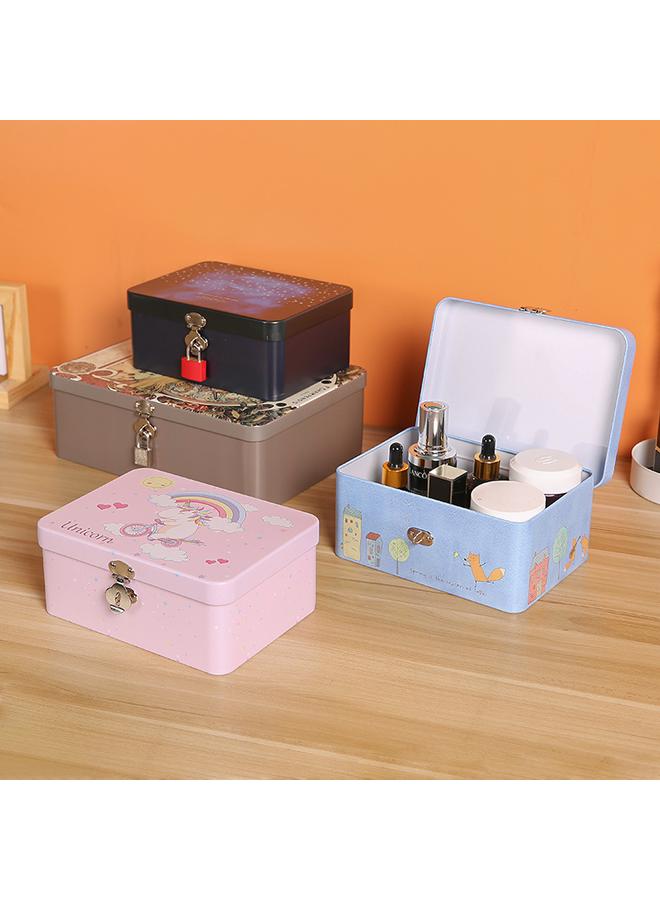 Bluejw New INS Style Printed Tinplate With Lock Storage Box Student Desktop Cosmetics Jewelry Box Certificate Storage Box - Image 2