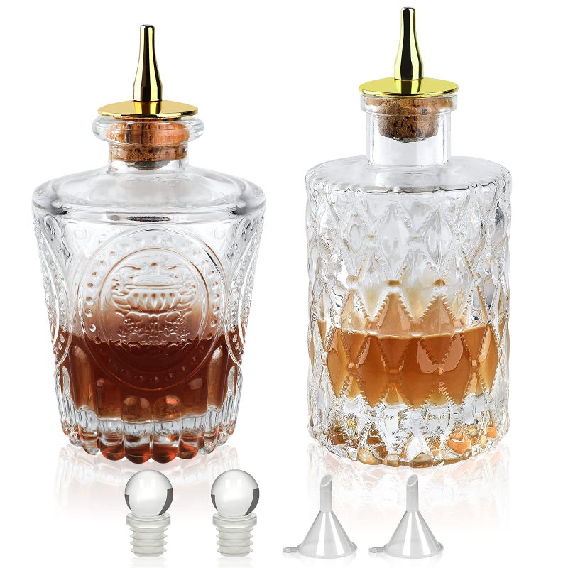 LINALL LINALL Bitters Bottle Set of 2 Glass Dasher Bottle Decorative Bottles with Zinc Alloy Dash Top for CocktailGreat Bar Tool for Home Bar Bartender DSBT2 2 