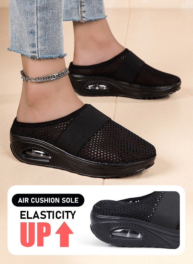 حذاء نسائي مريح مفتوح من الخلف، مصنوع من شبكة قابلة للتنفس، سهل الارتداء بدون حزام، مع نعل هوائي مريح، مصمم بتقنية الحياكة المرنة، يوفر راحة قصوى ويزيد الطول بمقدار 5 سم - Image 1