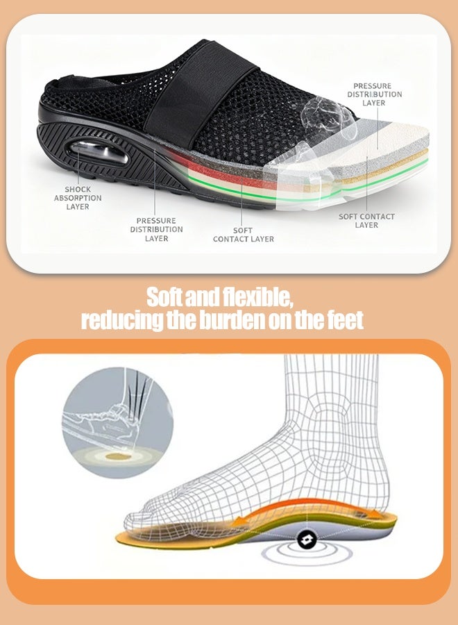 حذاء نسائي مريح مفتوح من الخلف، مصنوع من شبكة قابلة للتنفس، سهل الارتداء بدون حزام، مع نعل هوائي مريح، مصمم بتقنية الحياكة المرنة، يوفر راحة قصوى ويزيد الطول بمقدار 5 سم - Image 2