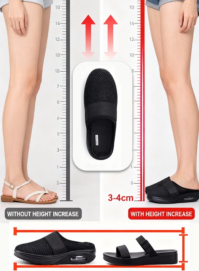 حذاء نسائي مريح مفتوح من الخلف، مصنوع من شبكة قابلة للتنفس، سهل الارتداء بدون حزام، مع نعل هوائي مريح، مصمم بتقنية الحياكة المرنة، يوفر راحة قصوى ويزيد الطول بمقدار 5 سم - Image 3