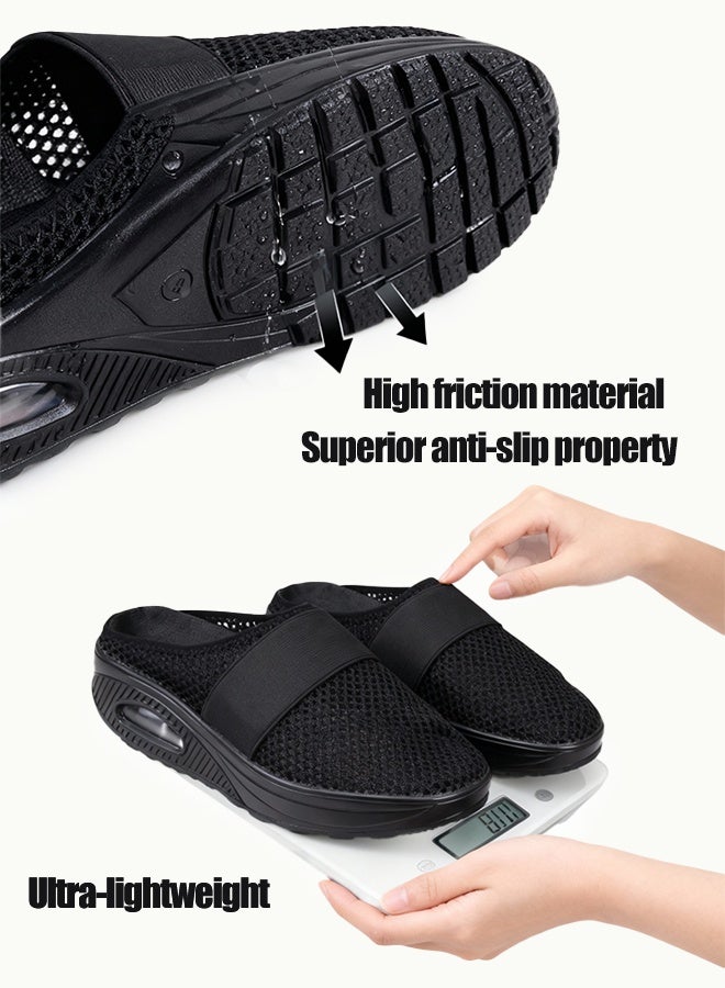 حذاء نسائي مريح مفتوح من الخلف، مصنوع من شبكة قابلة للتنفس، سهل الارتداء بدون حزام، مع نعل هوائي مريح، مصمم بتقنية الحياكة المرنة، يوفر راحة قصوى ويزيد الطول بمقدار 5 سم - Image 4