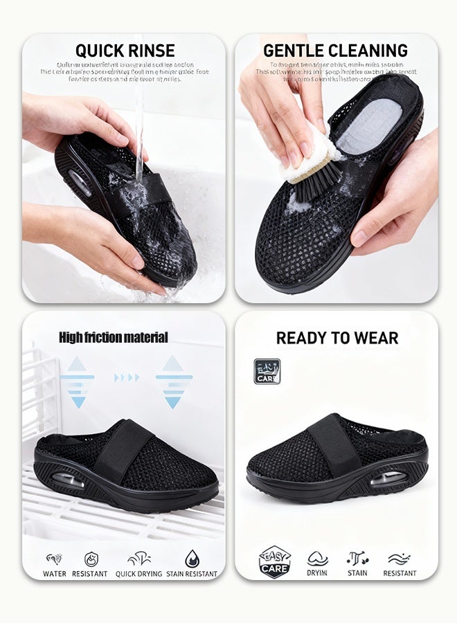 حذاء نسائي مريح مفتوح من الخلف، مصنوع من شبكة قابلة للتنفس، سهل الارتداء بدون حزام، مع نعل هوائي مريح، مصمم بتقنية الحياكة المرنة، يوفر راحة قصوى ويزيد الطول بمقدار 5 سم - Image 5