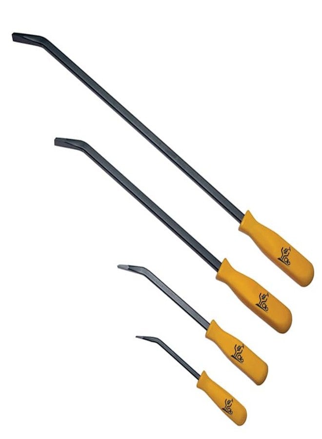 YOLO Heavy-Duty Steel Pry Bar Set with Non-Slip Yellow Handles | Professional Crowbar Tools for Automotive, Construction, DIY, Prying, Lifting & Positioning | 4 PC