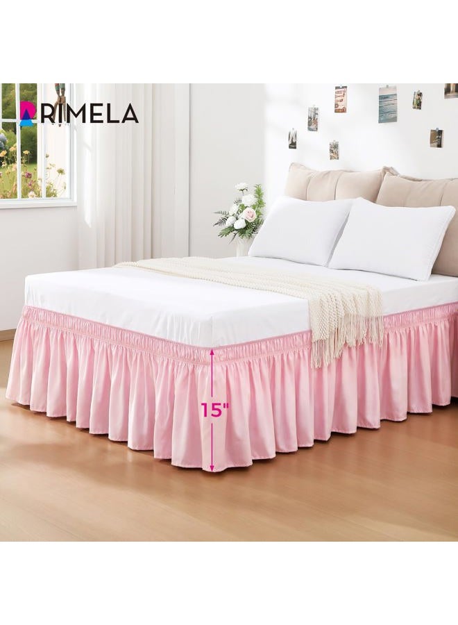 RIMELA Bed Skirt Full Size Dusty Pink 15 Inch Drop, Wrap Around Elastic Bedskirt, Dust Ruffle for Adjustable Bed Base Soft Durable Fabric Machine Washable Easy to Install Bed Skirts - Image 4