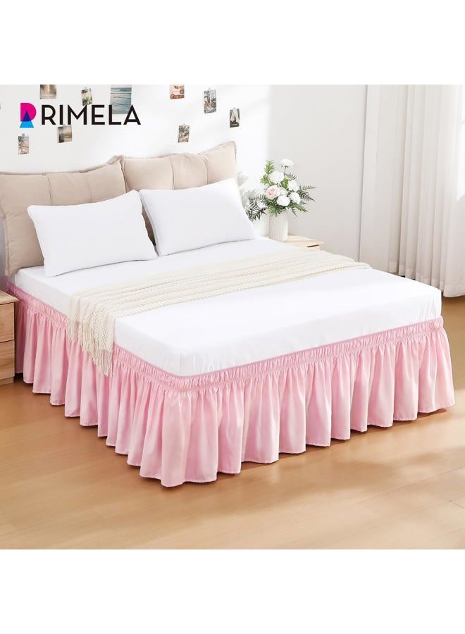 RIMELA Bed Skirt Full Size Dusty Pink 15 Inch Drop, Wrap Around Elastic Bedskirt, Dust Ruffle for Adjustable Bed Base Soft Durable Fabric Machine Washable Easy to Install Bed Skirts - Image 2