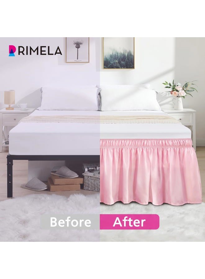RIMELA Bed Skirt Full Size Dusty Pink 15 Inch Drop, Wrap Around Elastic Bedskirt, Dust Ruffle for Adjustable Bed Base Soft Durable Fabric Machine Washable Easy to Install Bed Skirts - Image 3