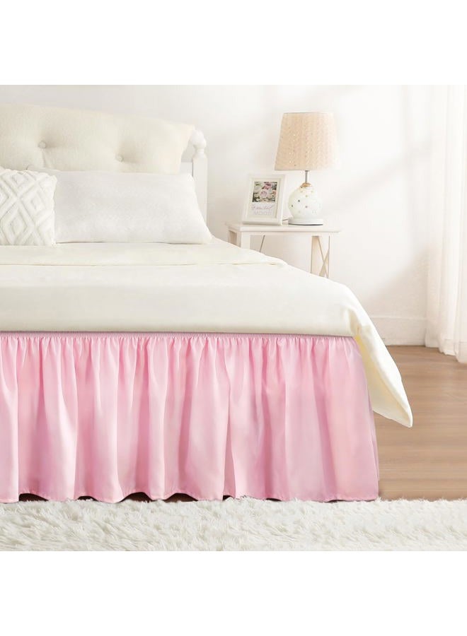 RIMELA Bed Skirt Full Size Dusty Pink 15 Inch Drop, Wrap Around Elastic Bedskirt, Dust Ruffle for Adjustable Bed Base Soft Durable Fabric Machine Washable Easy to Install Bed Skirts - Image 1