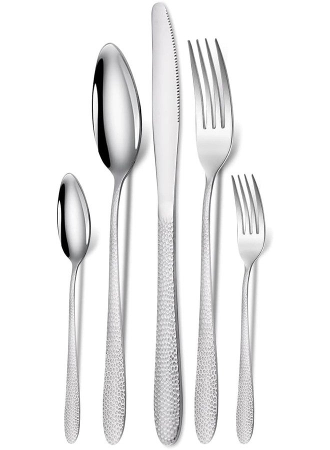 DLEST 4 Person Portable Utensils Set with Box, Reusable Stainless Steel Dent Design Cutlery Set, Healthy & Eco-Friendly 20 PCs Knife,Fork,Spoon Cutlery, Ideal for Travel Camping, Office (Silver) - Image 1