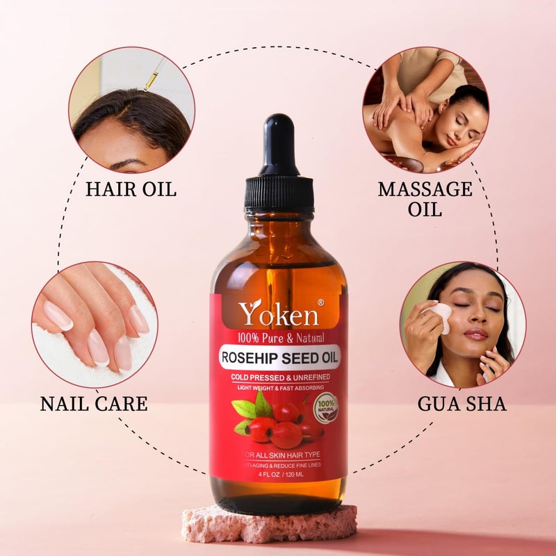 Yoken Rosehip Seed Oil for Face 4 fl oz 100 Pure & Natural Cold Pressed Unrefined Organic Rosehip Oil for Skin, Hair, Nails, Anti-Aging Facial & Gua Sha oil - Image 5