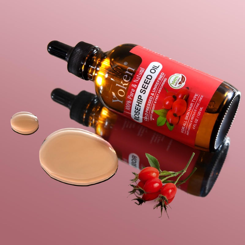 Yoken Rosehip Seed Oil for Face 4 fl oz 100 Pure & Natural Cold Pressed Unrefined Organic Rosehip Oil for Skin, Hair, Nails, Anti-Aging Facial & Gua Sha oil - Image 2