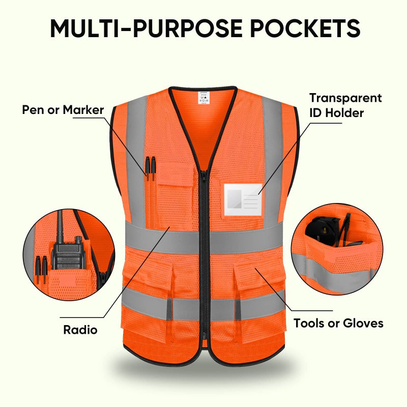 TICONN Reflective Safety Vest High Visibility Class II Mesh Vest for Women & Men Meets ANSI Standards (1PK, Orange, L) - Image 4