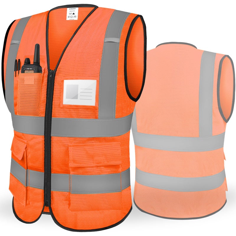TICONN Reflective Safety Vest High Visibility Class II Mesh Vest for Women & Men Meets ANSI Standards (1PK, Orange, L) - Image 1