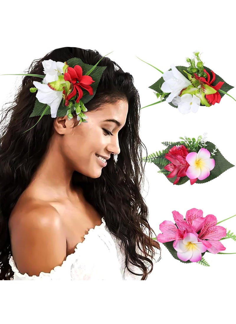 HAIMEIKANG HAIMEIKANG Hair Clip, 3 Pieces Hawaiian Flower Hair Pins - Artificial Tropical Flower Hair Clips Large Hair Flowers for Women, Wedding Hair Piece (Red+Rose Red#1+Rose Red#2) 