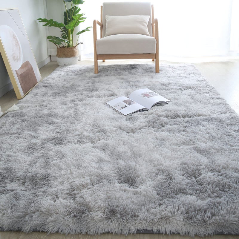CAIYUECS Shag Area Rug,Indoor Ultra Soft Fluffy Plush Rugs for Bedroom Living Room, Non-Skid Modern Nursery Faux Fur Rugs for Kids Room Home Decor (Tie-Dyed Light Gray, 5x7 Feet) - Image 3