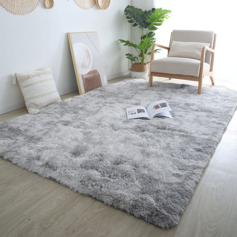 CAIYUECS Shag Area Rug,Indoor Ultra Soft Fluffy Plush Rugs for Bedroom Living Room, Non-Skid Modern Nursery Faux Fur Rugs for Kids Room Home Decor (Tie-Dyed Light Gray, 5x7 Feet) - Image 4