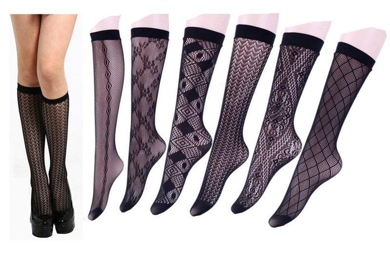 Toptim Womens Knee High Patterned Trouser Socks Dress Socks (Black 6 Styles) - Image 1