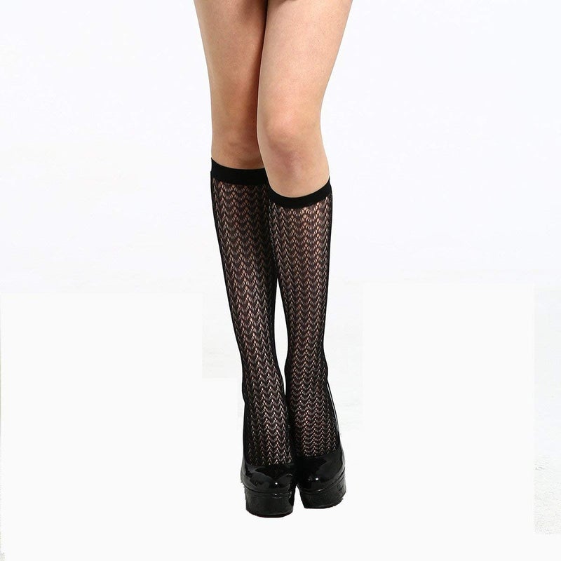 Toptim Womens Knee High Patterned Trouser Socks Dress Socks (Black 6 Styles) - Image 2
