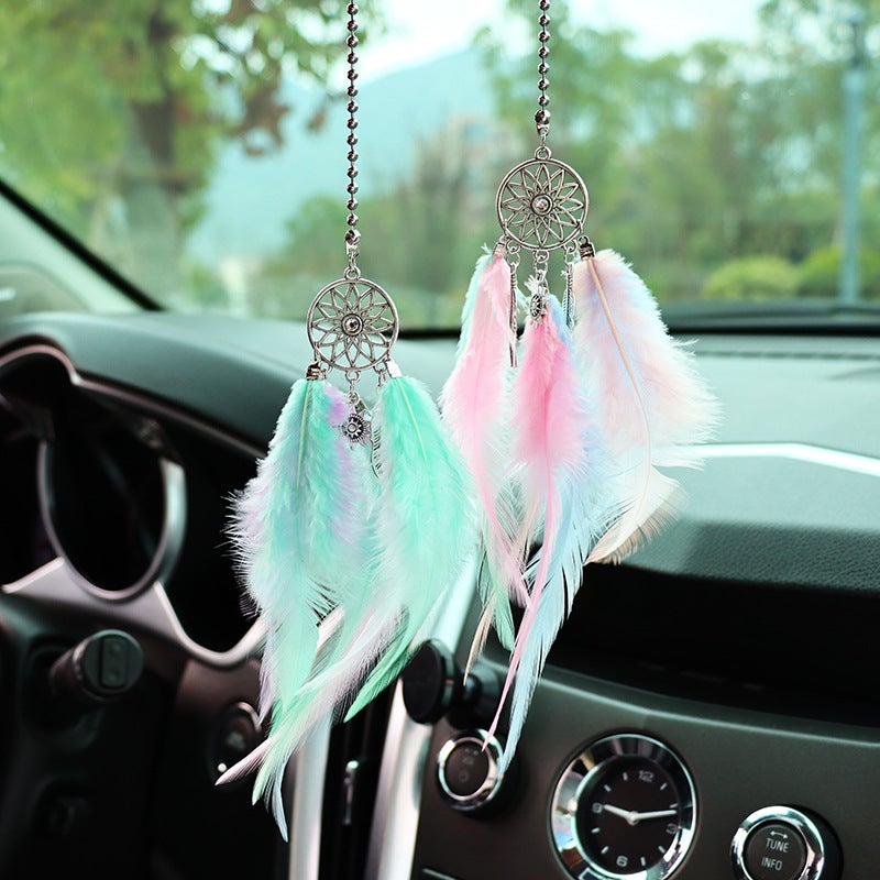 Feather Dreamcatcher Car Rearview Mirror Hanging Decor Macaroon color feather dream catcher 