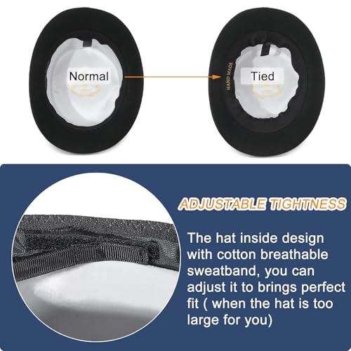 GEMVIE Men's 100% Wool Top Hat Satin Lined Party Dress Hats Derby Black Hat - Image 5