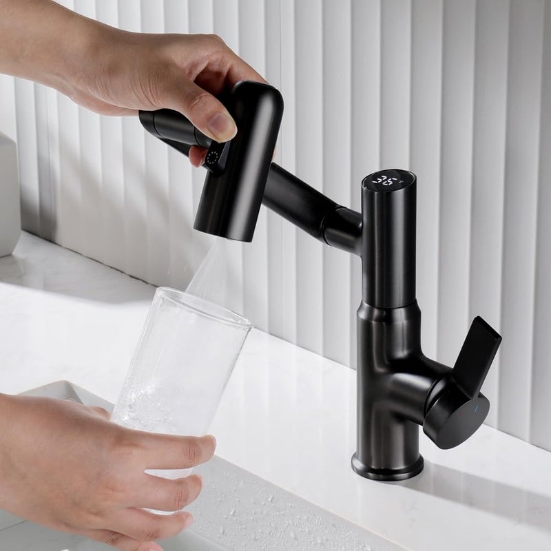 GEOATON Smart Temperature Bathroom Faucet,Single Handle Bathroom Faucet,Bathroom Sink Faucet,Kitchen Faucet taps (Matte Black) - Image 5
