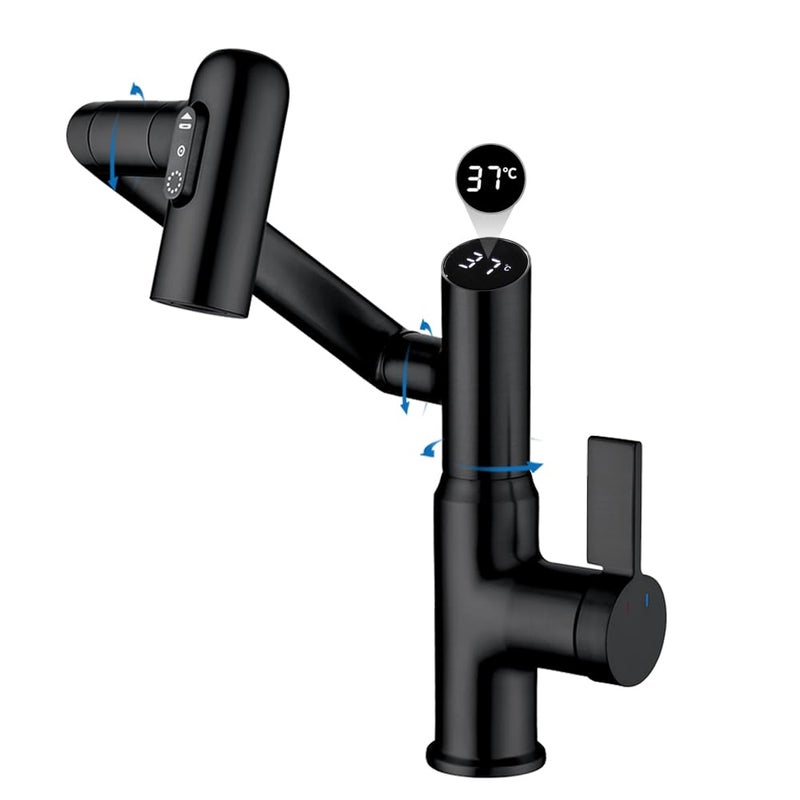 GEOATON Smart Temperature Bathroom Faucet,Single Handle Bathroom Faucet,Bathroom Sink Faucet,Kitchen Faucet taps (Matte Black) - Image 1