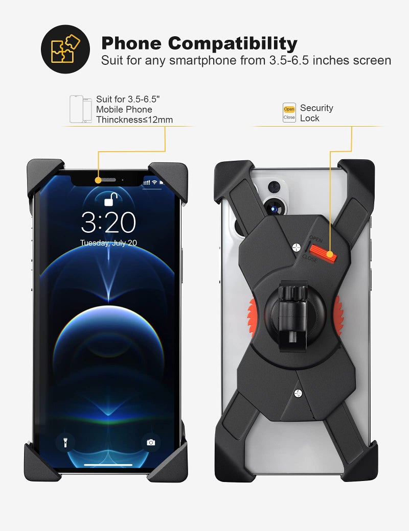Grefay Bike Phone Mount Universal Motorcycle Cell Phone Holder Anti Shake Cradle Clamp for Road Bike/MTB/Scooter with 360 Rotation for 3.5-6.5 inch Smartphone - Image 3