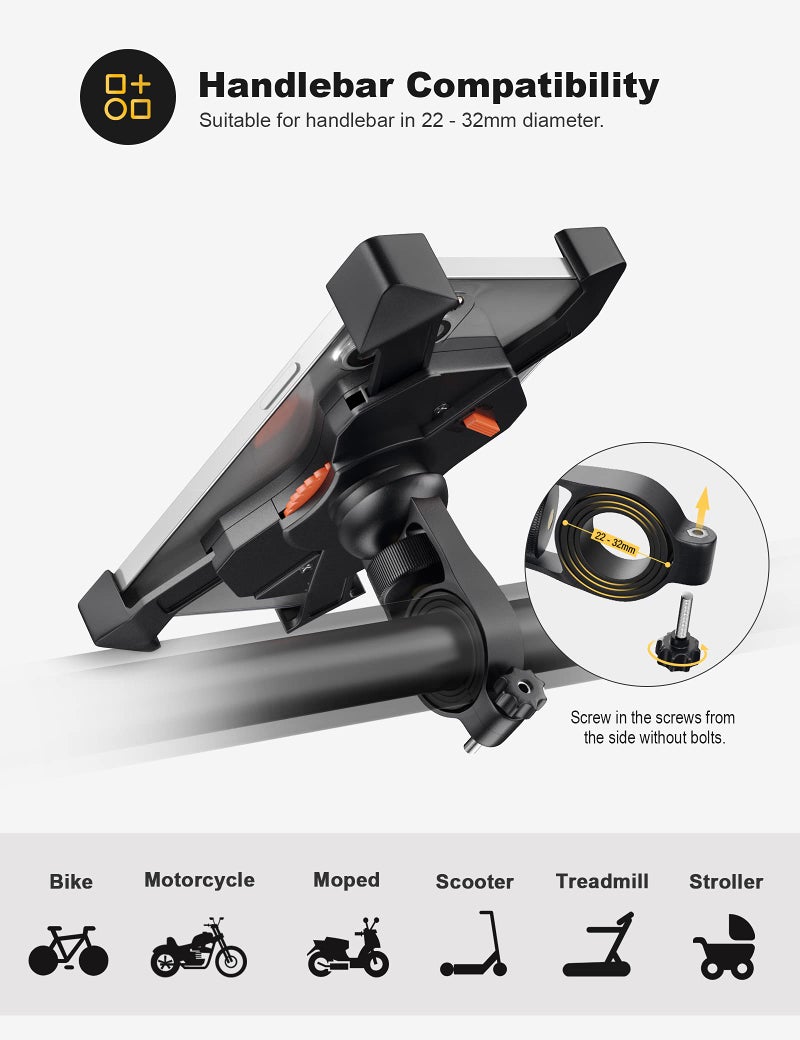 Grefay Bike Phone Mount Universal Motorcycle Cell Phone Holder Anti Shake Cradle Clamp for Road Bike/MTB/Scooter with 360 Rotation for 3.5-6.5 inch Smartphone - Image 4