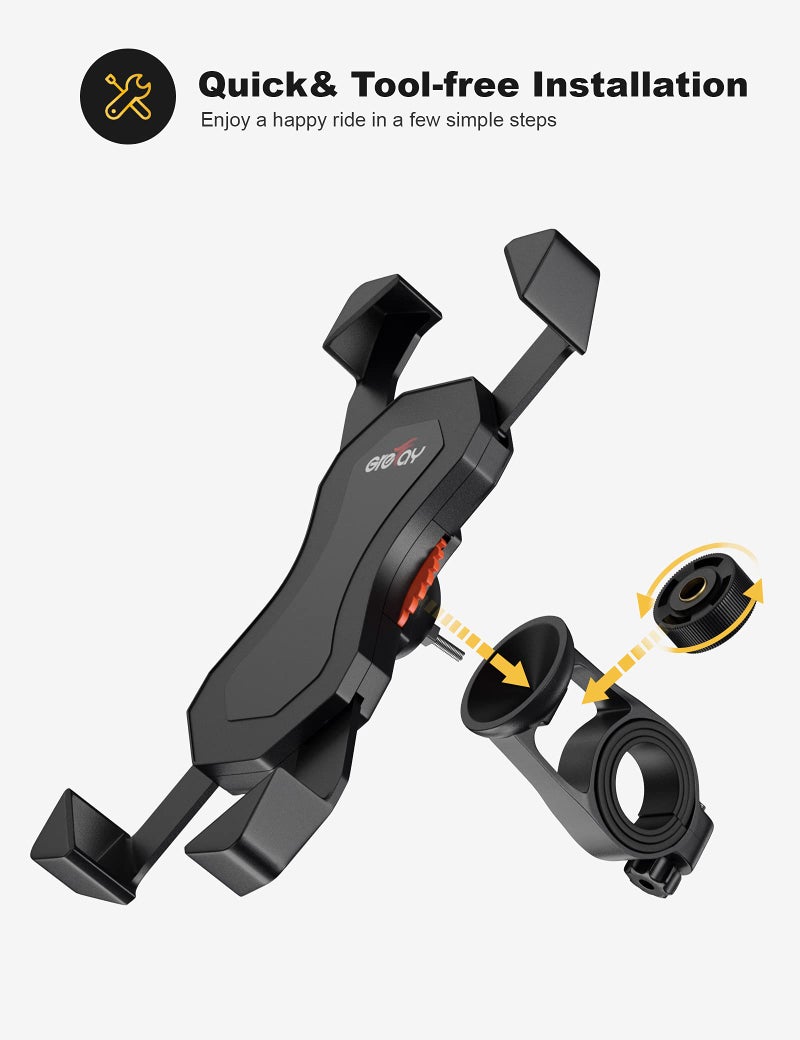 Grefay Bike Phone Mount Universal Motorcycle Cell Phone Holder Anti Shake Cradle Clamp for Road Bike/MTB/Scooter with 360 Rotation for 3.5-6.5 inch Smartphone - Image 5