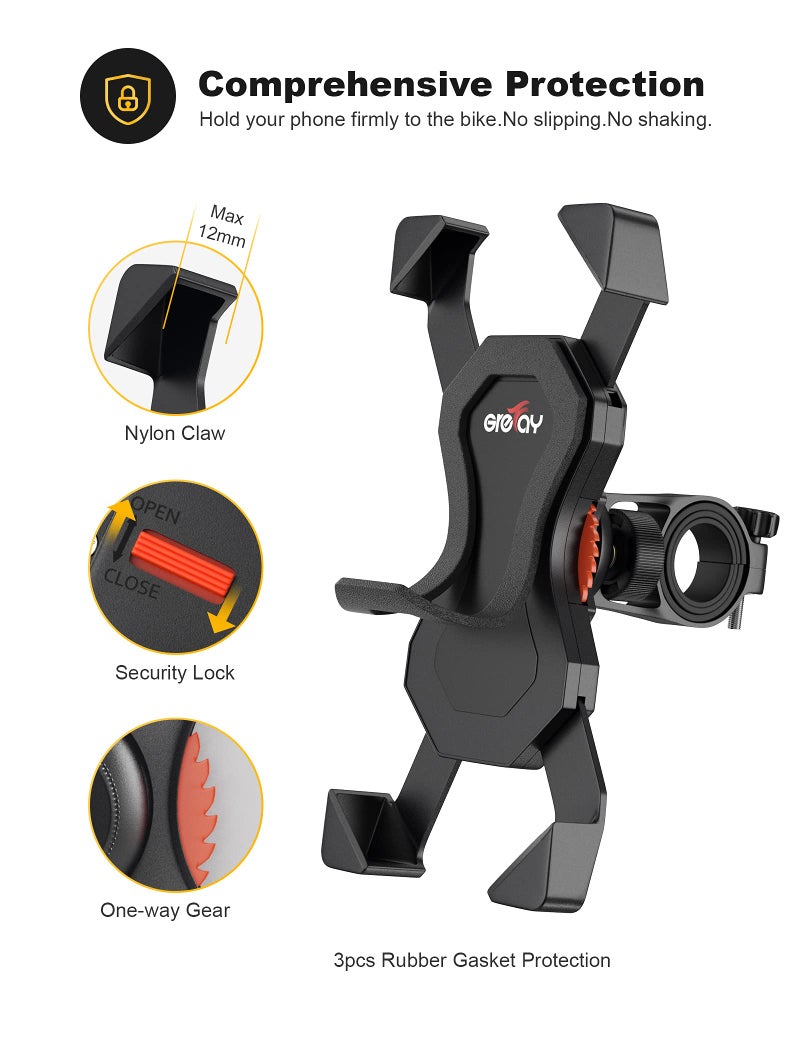 Grefay Bike Phone Mount Universal Motorcycle Cell Phone Holder Anti Shake Cradle Clamp for Road Bike/MTB/Scooter with 360 Rotation for 3.5-6.5 inch Smartphone - Image 2